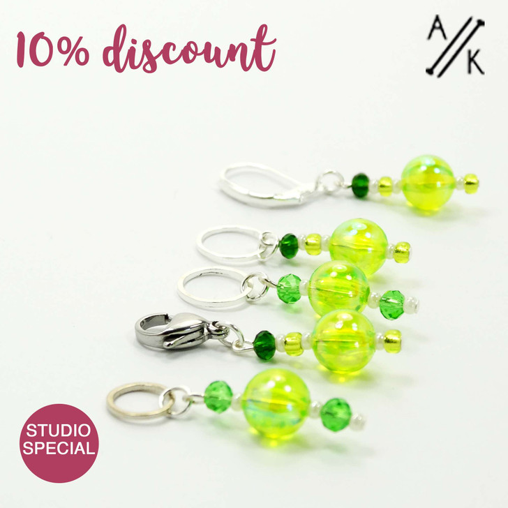 Set of 5 Spring Greens Stitch Markers Mixed Set - Studio Special