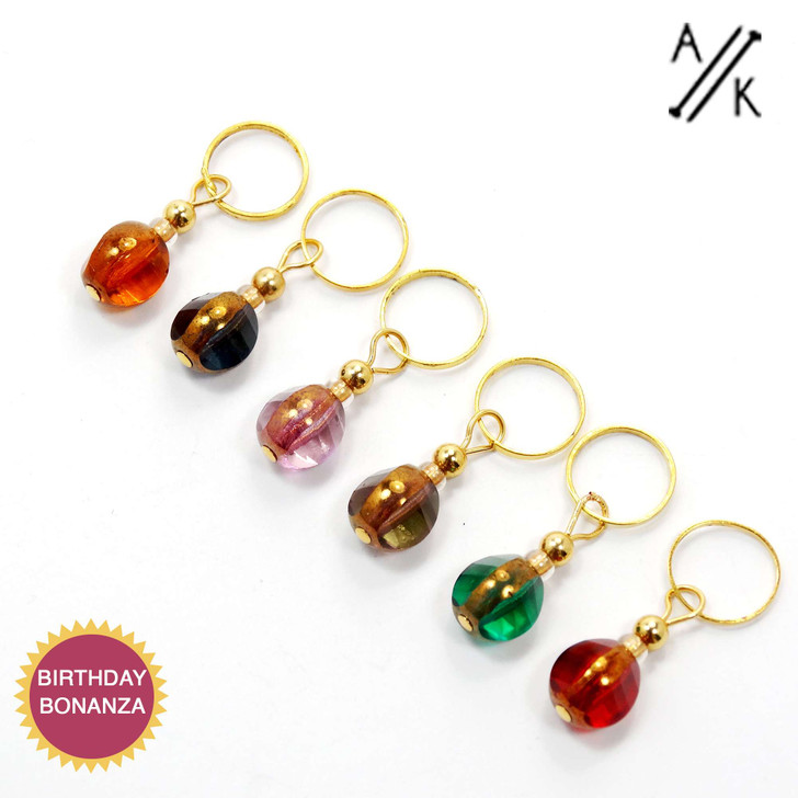 Gold Glass Stitch Markers - MYM set of 6