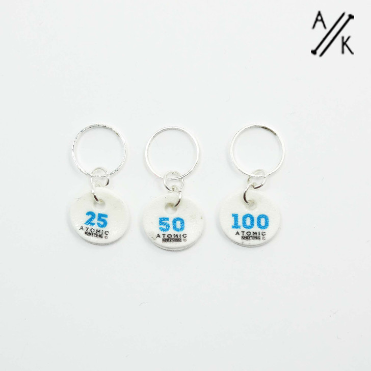 Instructional Stitch Markers Set of 3 - 25, 50, 100 (Slight Seconds)