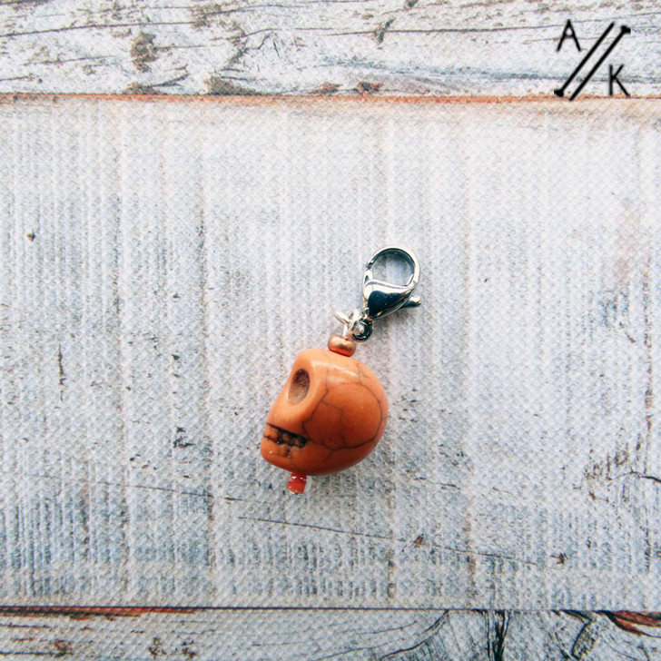 Orange Skull Progress Stitch Marker