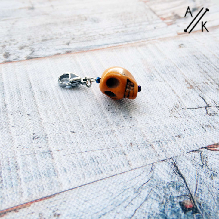 Another Orange Skull Progress Stitch Marker