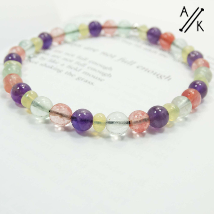 Amethyst, Cherry Quartz & Fluorite Beaded Stretch Bracelet