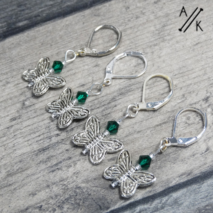 Emerald Crystal Butterfly Knitting Stitch Markers | Atomic Knitting