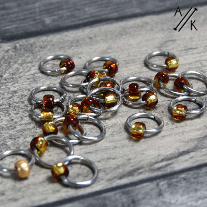 Cinder Toffee - Clapotis Jewel Stitch Markers 6mm x 21