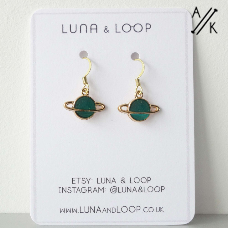 Emerald Planet Golden Earrings