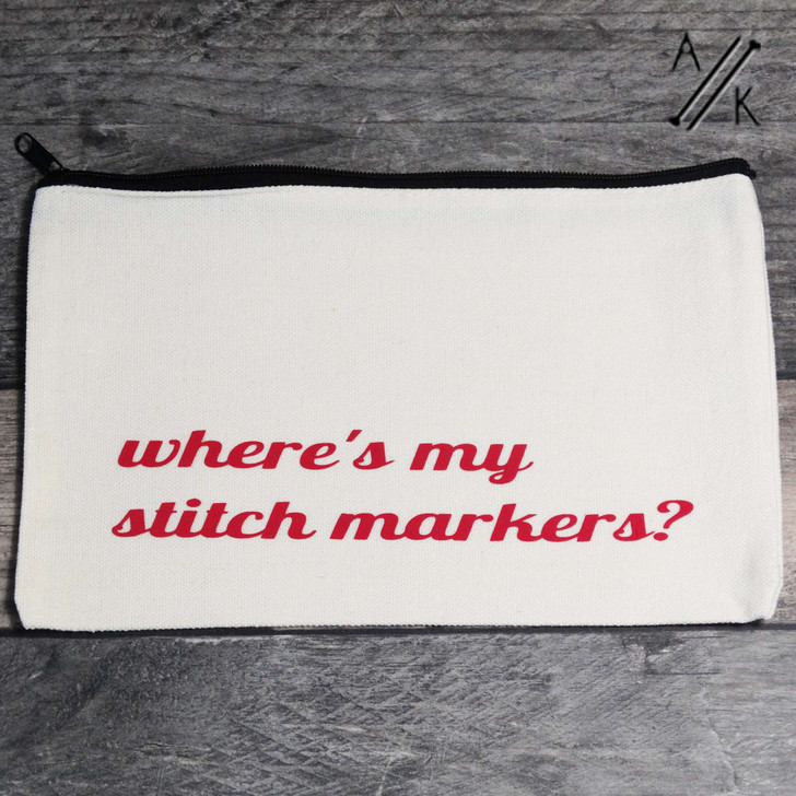 'Where's My Stitch Markers' Notions Case with Zip - Raspberry