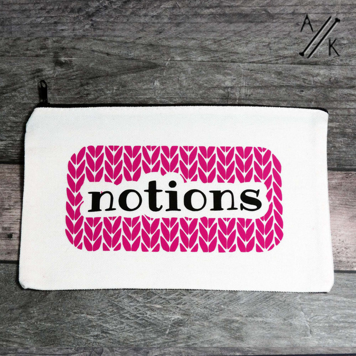 'Raspberry Notions' Knitting Notions Case with Zip - Black