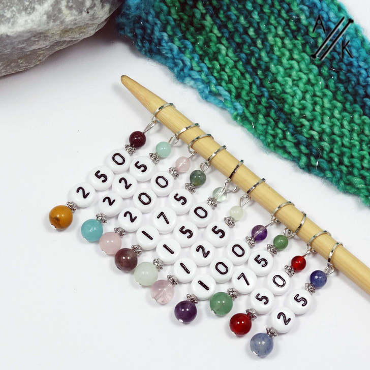 Mixed Gemstone Numbered Counting Stitch Markers 25 - 250 - set of 10
