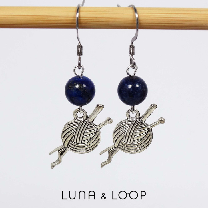 Lapis Lazuli Gemstone & Silver Yarn Dangle Drop Earrings