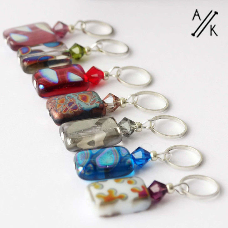 Mixed Rectangular Silver Glass Stitch Markers - MYM set of 7