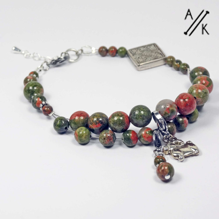 Unakite Gemstone Knitters Row Counting Abacus Bracelet Counter