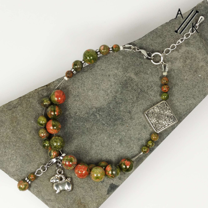 Unakite Gemstone Knitters Row Counting Abacus Bracelet Counter