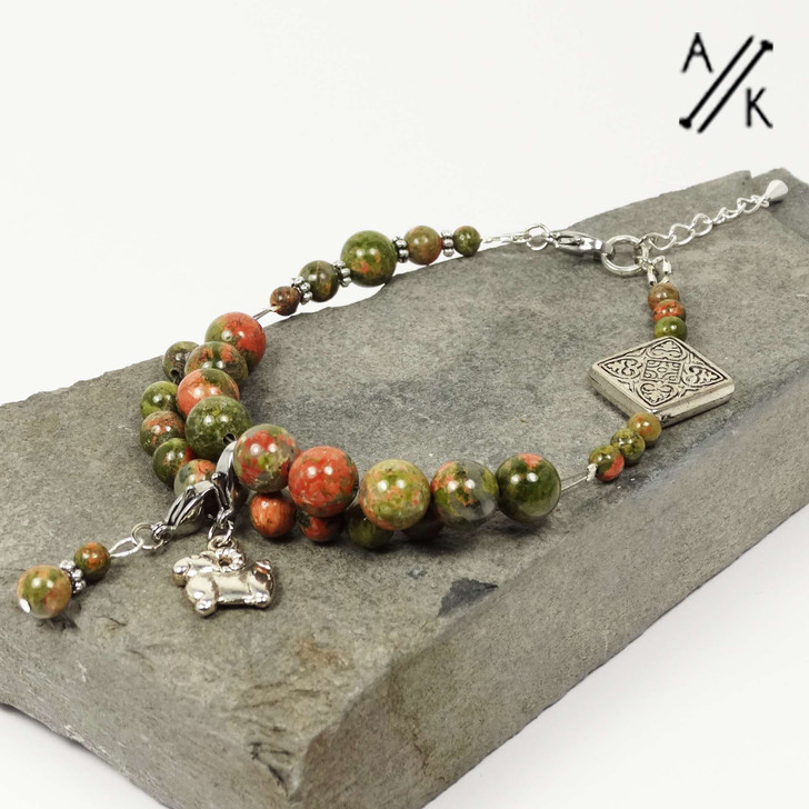 Unakite Gemstone Knitters Row Counting Abacus Bracelet Counter