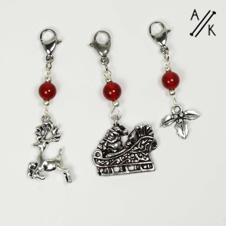 Trio of Christmas Stitch Markers with Carnelian Gemstones