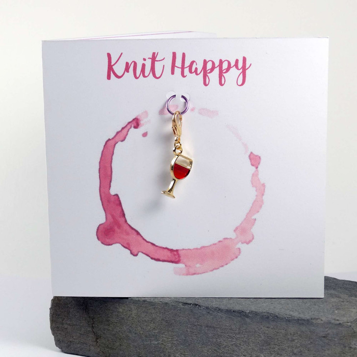 Knit Happy Greetings Card & Envelope Blank with Crochet Clip Wine Stitch Marker