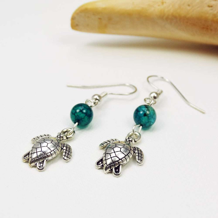 Tourmaline Gemstone & Turtle Silver Earrings