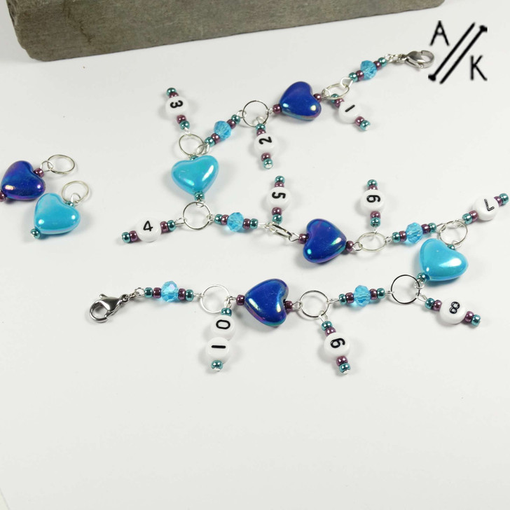 Blue & Aqua Numbered 99 Row Counter Chain & 3 Stitch Markers