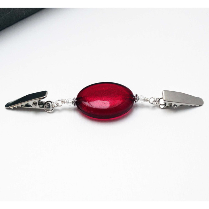 Raspberry Red Oval Beaded Shawl/Cardigan Holder Clip Fastener - 10.5cm