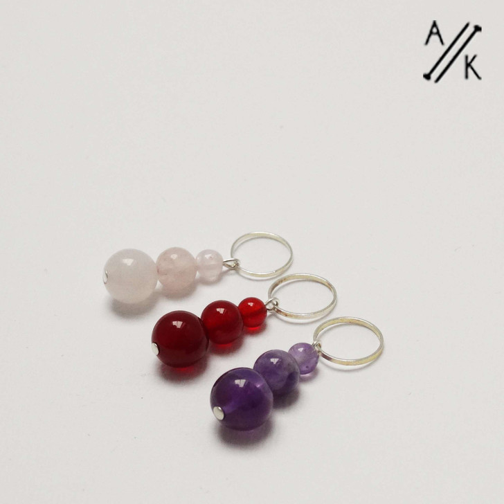 Amethyst, Rose Quartz & Carnelian Gemstone Stitch Markers - Set of 3