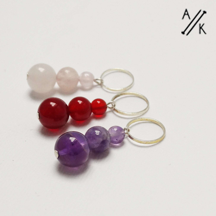 Amethyst, Rose Quartz & Carnelian Gemstone Stitch Markers - Set of 3
