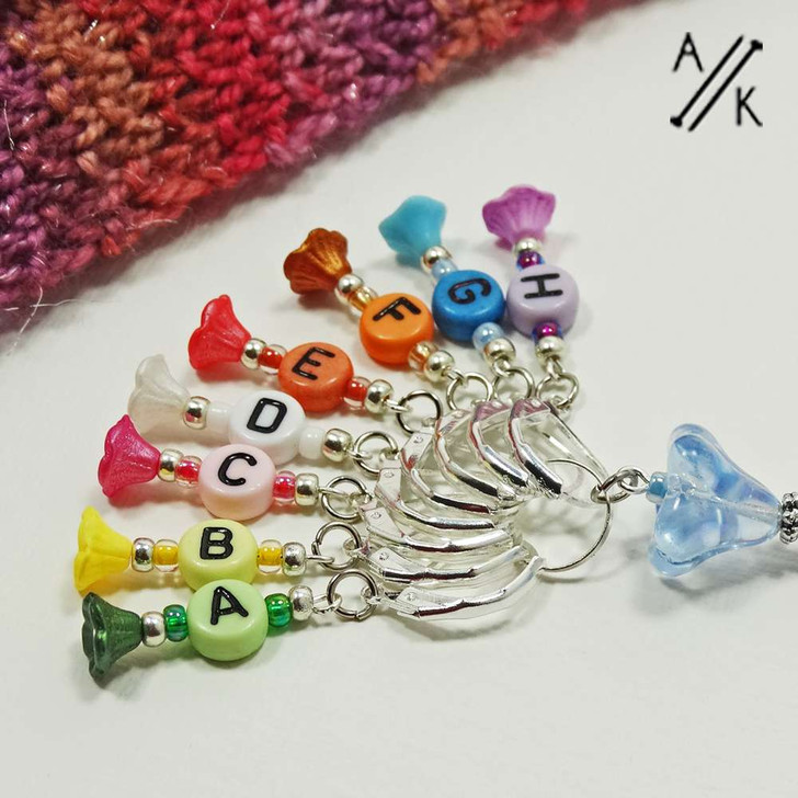 Flowers Reminder Lettered Stitch Marker Set of 8 - A - H