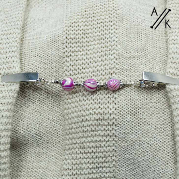 Pink Swirl Silver Beaded Shawl/Cardigan Holder Clip Fastener | Atomic Knitting