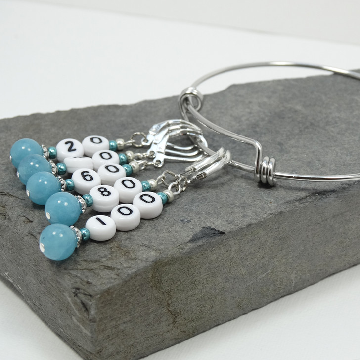 Blue Quartz & Seahorse Bracelet & Numbered Counting Stitch Markers