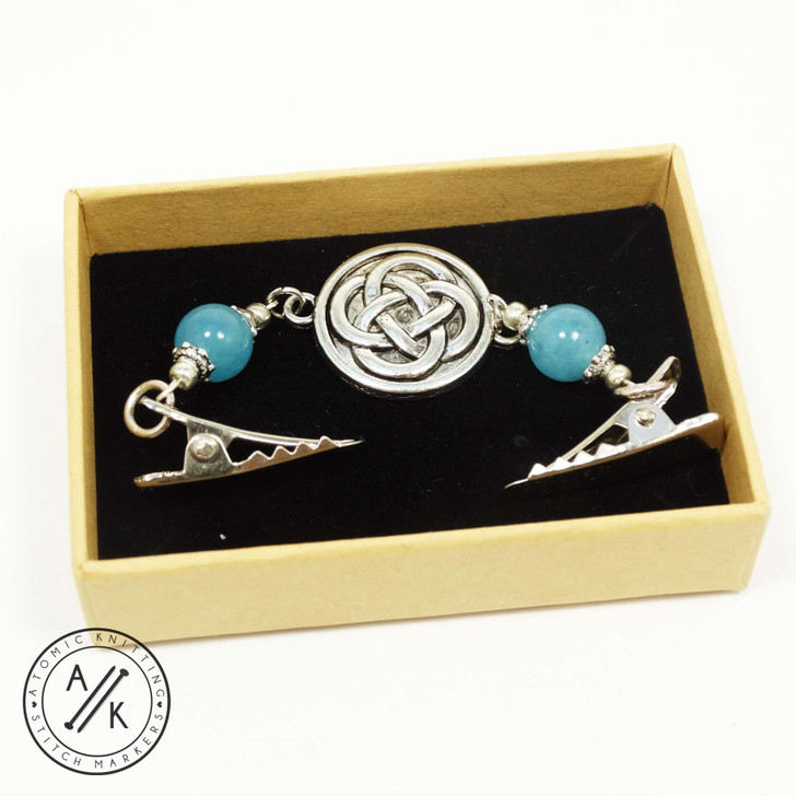 Blue Quartz & Celtic Knot Silver Beaded Shawl/Cardigan Holder Clip Fastener