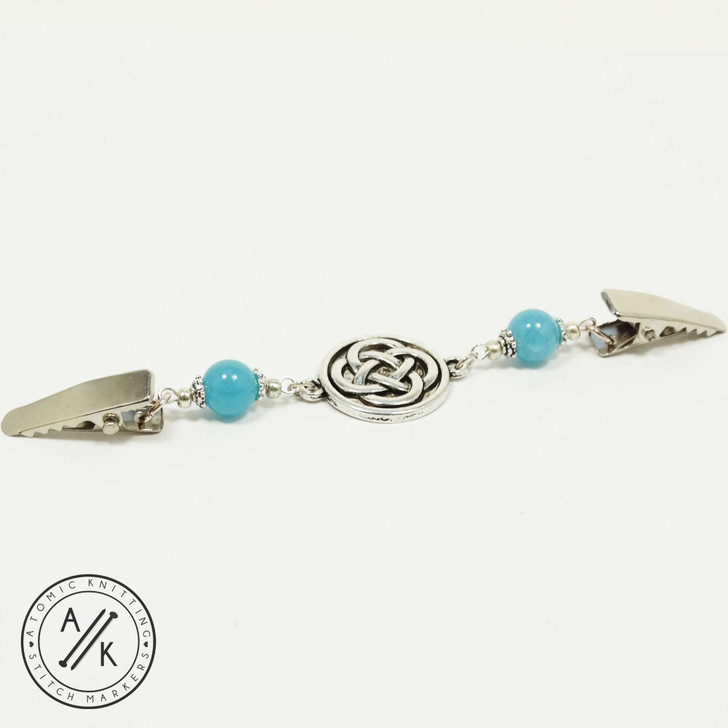 Blue Quartz & Celtic Knot Silver Beaded Shawl/Cardigan Holder Clip Fastener