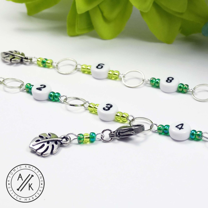 Monstera Leaf Green Numbered 99 Knitting Chain Row Counter
