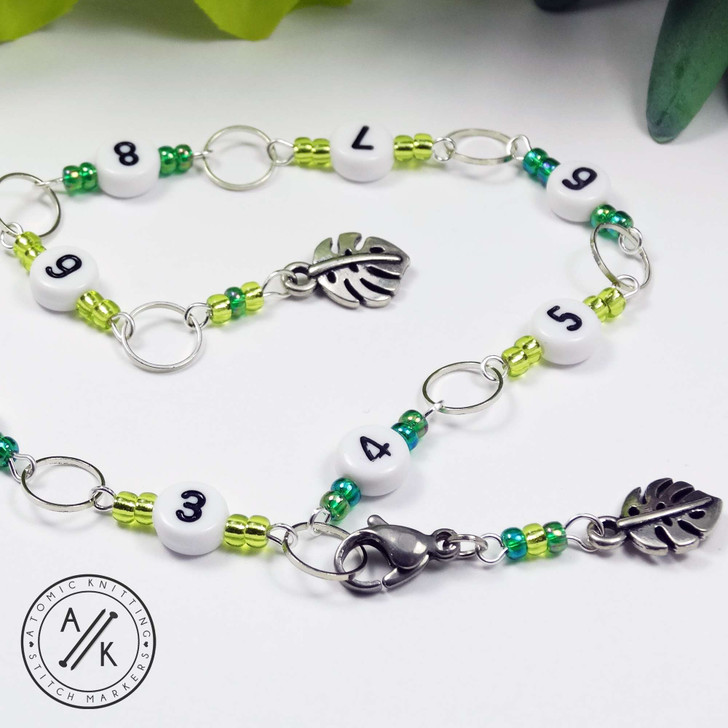 Monstera Leaf Green Numbered 99 Knitting Chain Row Counter