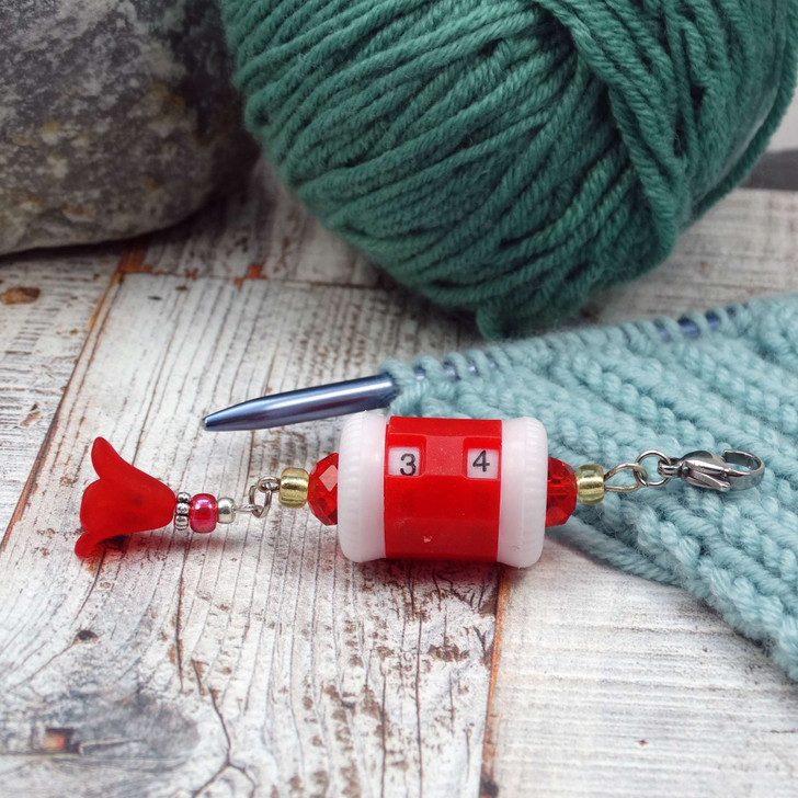Springtime Red Row 99 Numbered Barrel Counter Beaded Charm - Red Blossom