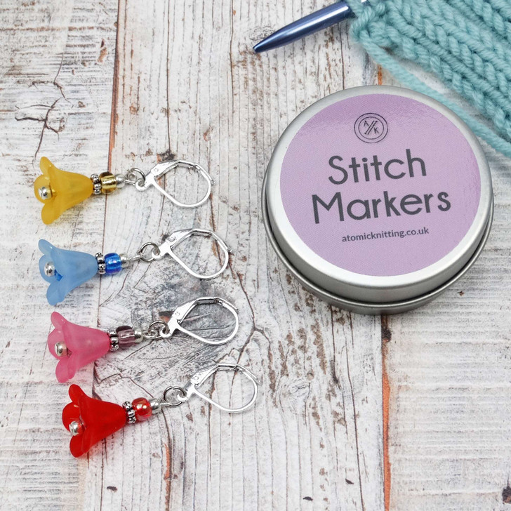 Springtime 4 Mixed Blossom Stitch Markers & Tin
