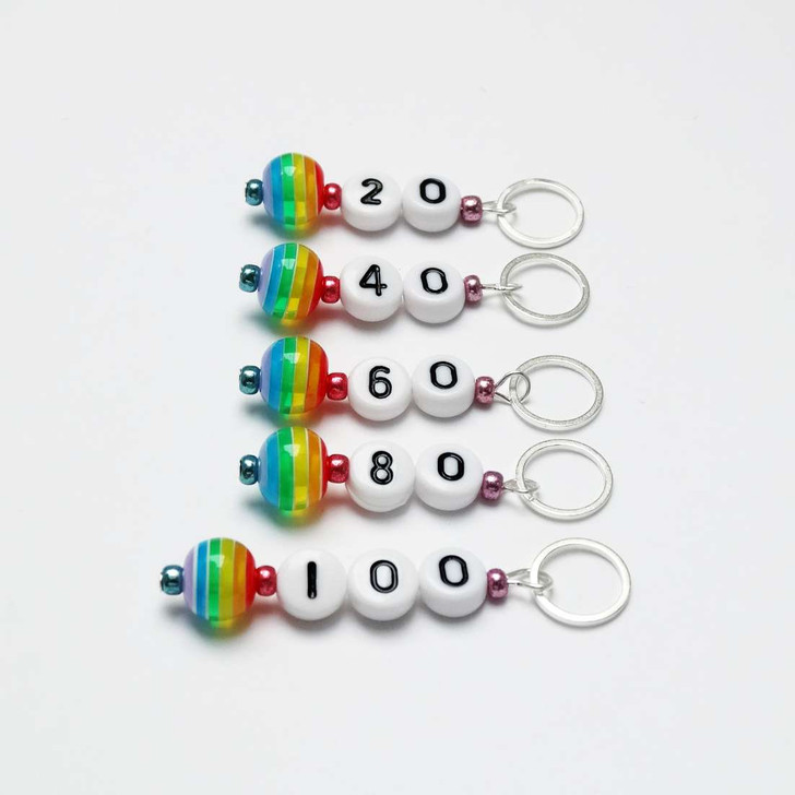 Rainbow Cast On Numbered Counting Knitting Stitch Markers - Choose your numbers