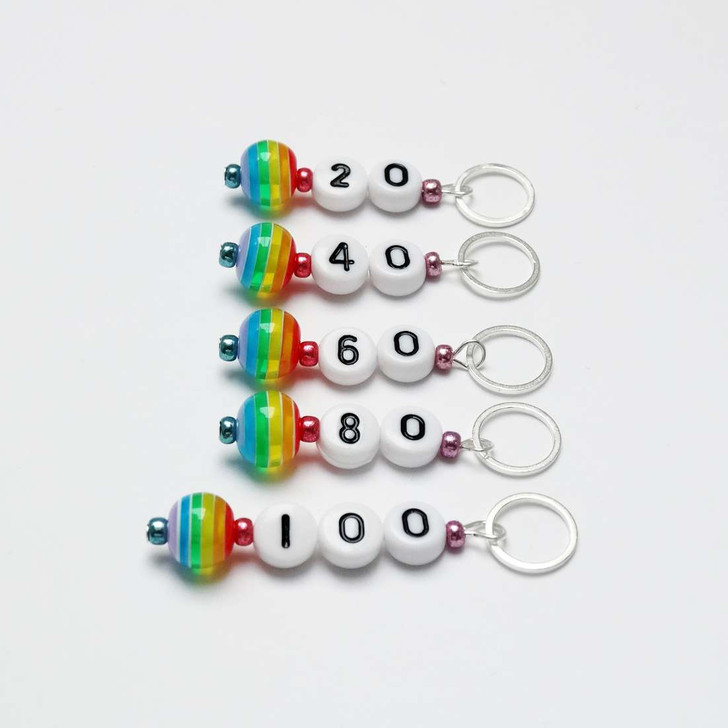 Rainbow Cast On Numbered Counting Knitting Stitch Markers - Choose your numbers