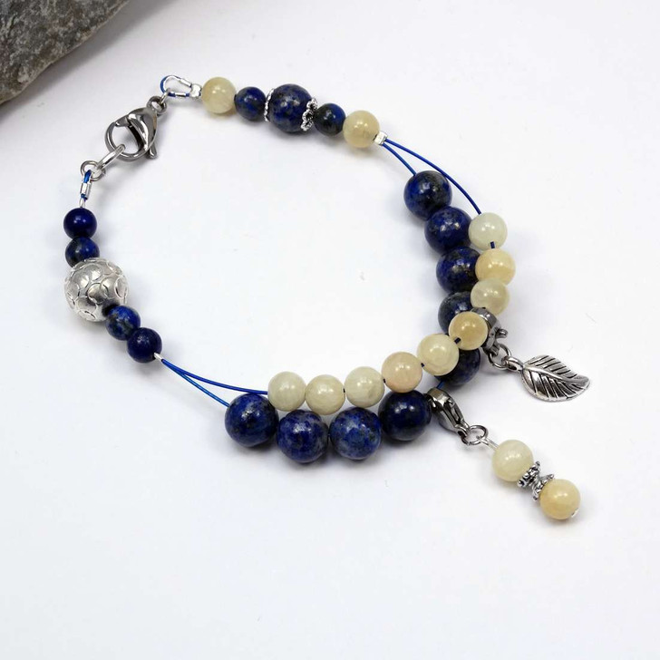 Lapis Lazuli & Honey Jade Gemstone Knitters Counting Abacus Bracelet Row Counter