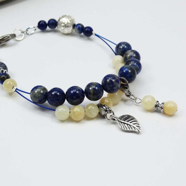 Lapis Lazuli & Honey Jade Gemstone Knitters Counting Abacus Bracelet Row Counter