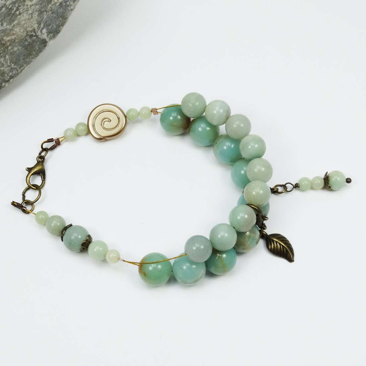 Pale Green Amazonite Gemstone Knitters Counting Abacus Bracelet Row Counter
