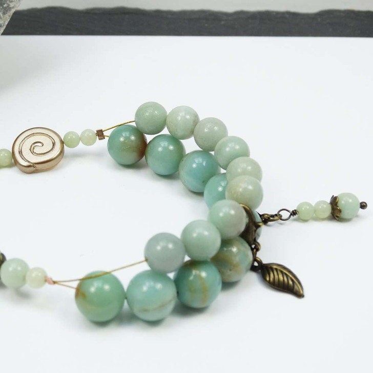 Pale Green Amazonite Gemstone Knitters Counting Abacus Bracelet Row Counter