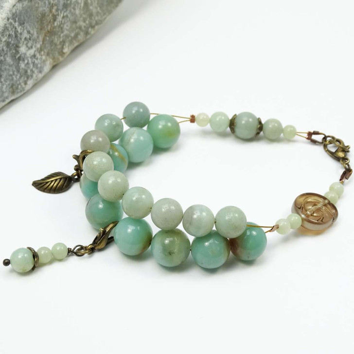 Pale Green Amazonite Gemstone Knitters Counting Abacus Bracelet Row Counter