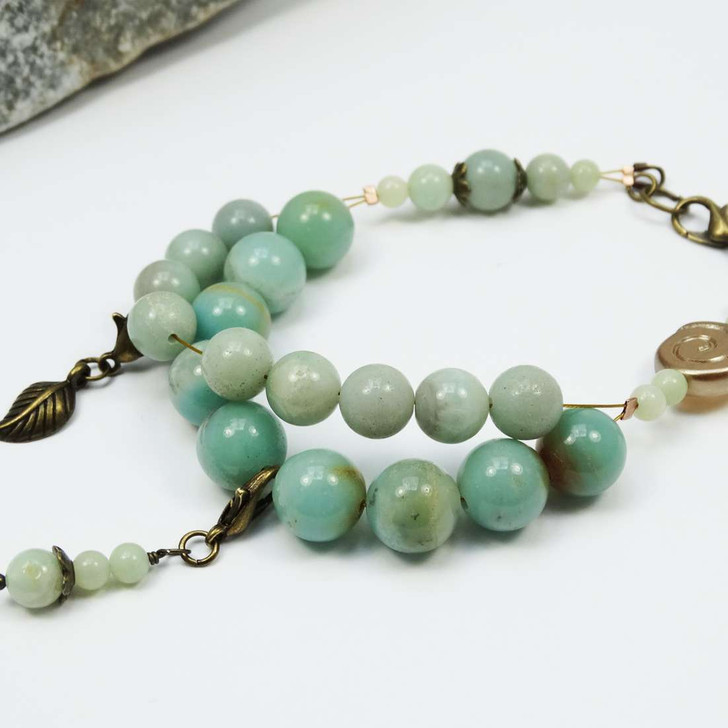 Pale Green Amazonite Gemstone Knitters Counting Abacus Bracelet Row Counter