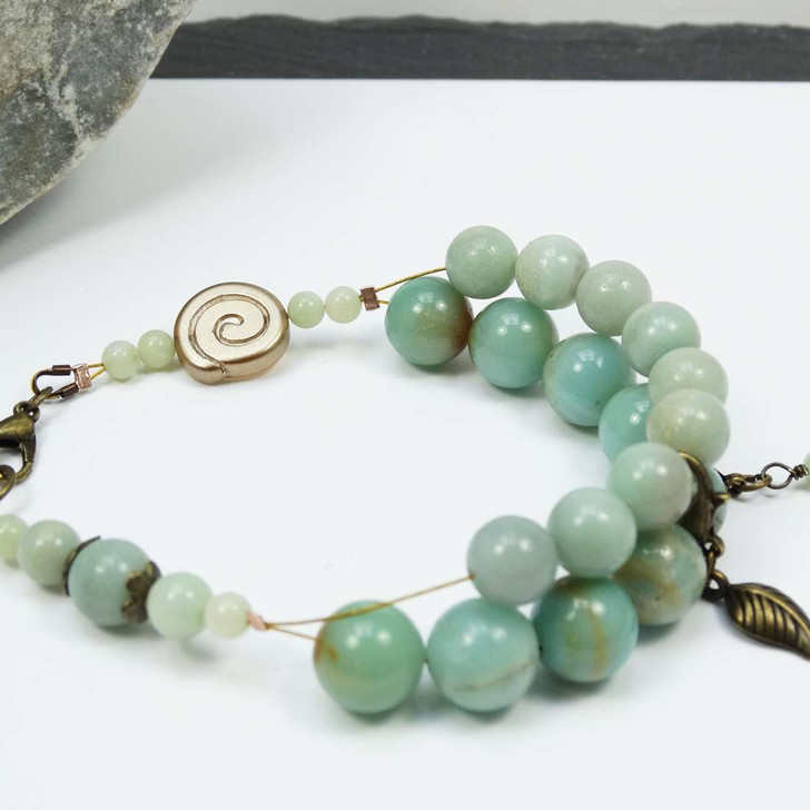 Pale Green Amazonite Gemstone Knitters Counting Abacus Bracelet Row Counter