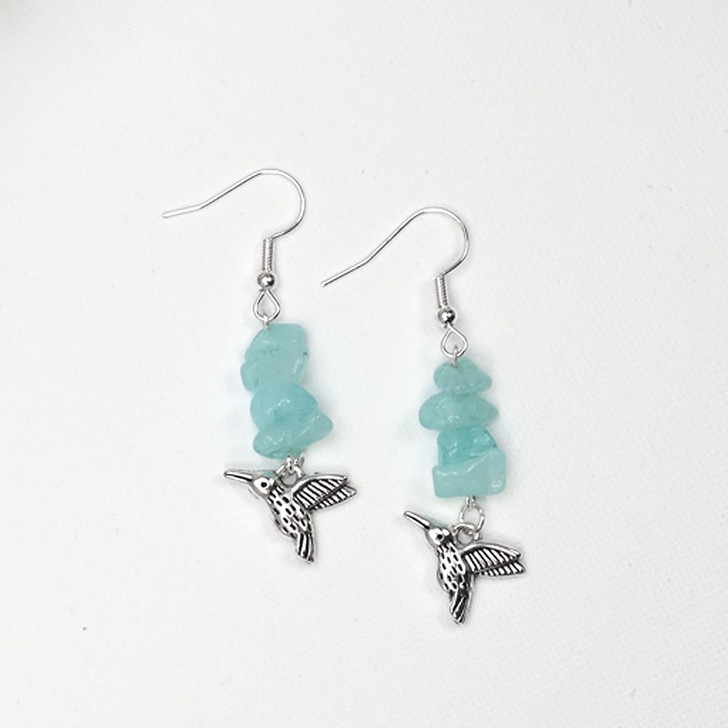 Turquoise Amazonite Hummingbird Dangle Drop Earrings