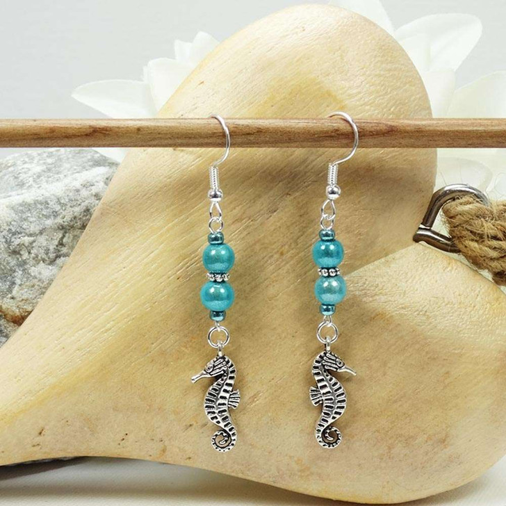 Aqua Seahorse Dangle Drop Earrings