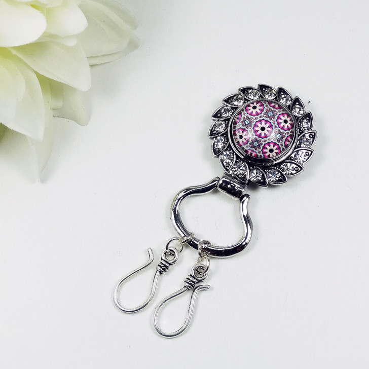 Pink Daisy Crystal Magnetic Portuguese Knitting Pin - Single OR Double Hook | Atomic Knitting