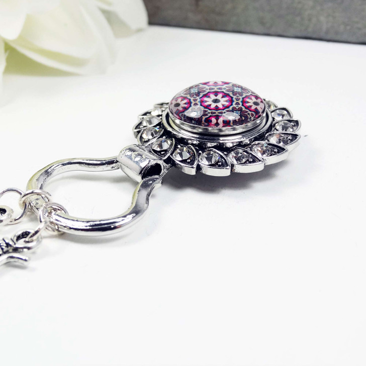 Pink Daisy Crystal Magnetic Portuguese Knitting Pin - Single OR Double Hook