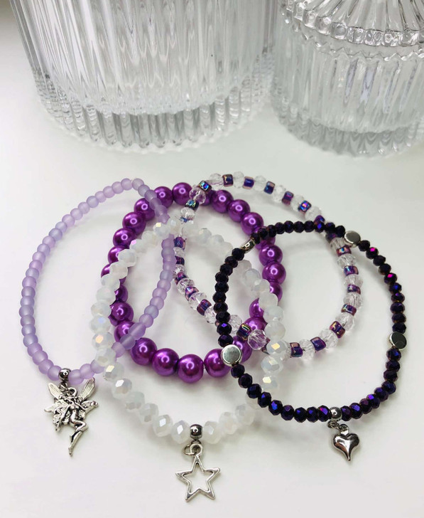 Lilac - Beaded Bracelet Making Kit - 5 Stacking Bracelets (Age 6+)