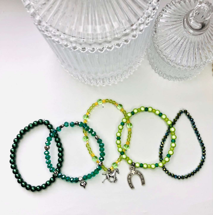 Green - Horses - Beaded Bracelet Making Kit - 5 Stacking Bracelets (Age 6+)