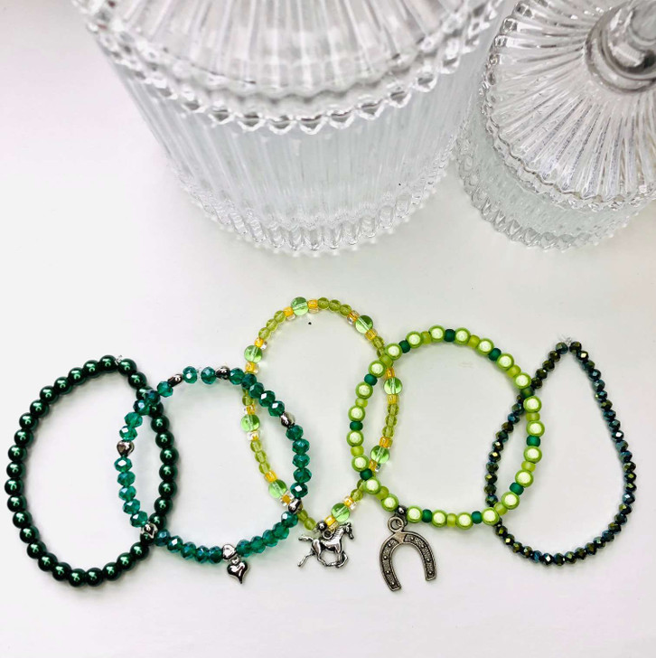 Green - Horses - Beaded Bracelet Making Kit - 5 Stacking Bracelets (Age 6+)