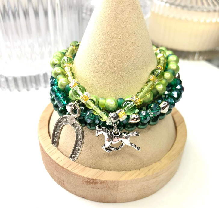 Green - Horses - Beaded Bracelet Making Kit - 5 Stacking Bracelets (Age 6+)